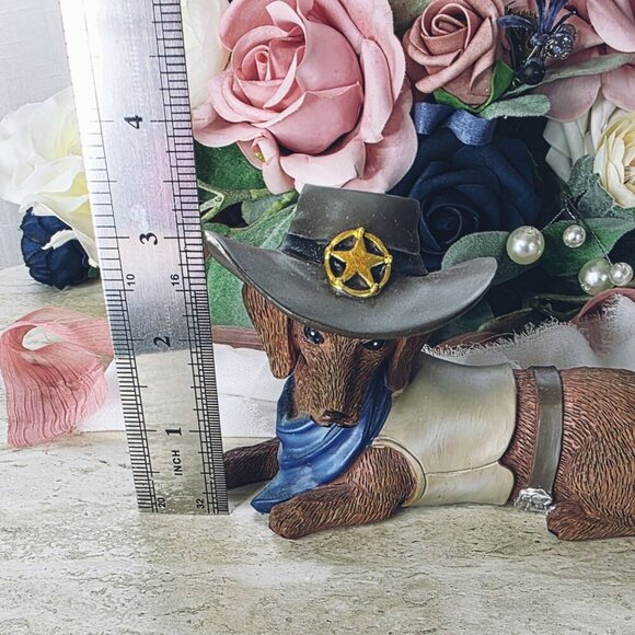 The Hamilton Collection Dachshund Spurs N Fur Bone a Fide Rebel Cowboy Figurine - Picture 10 of 11